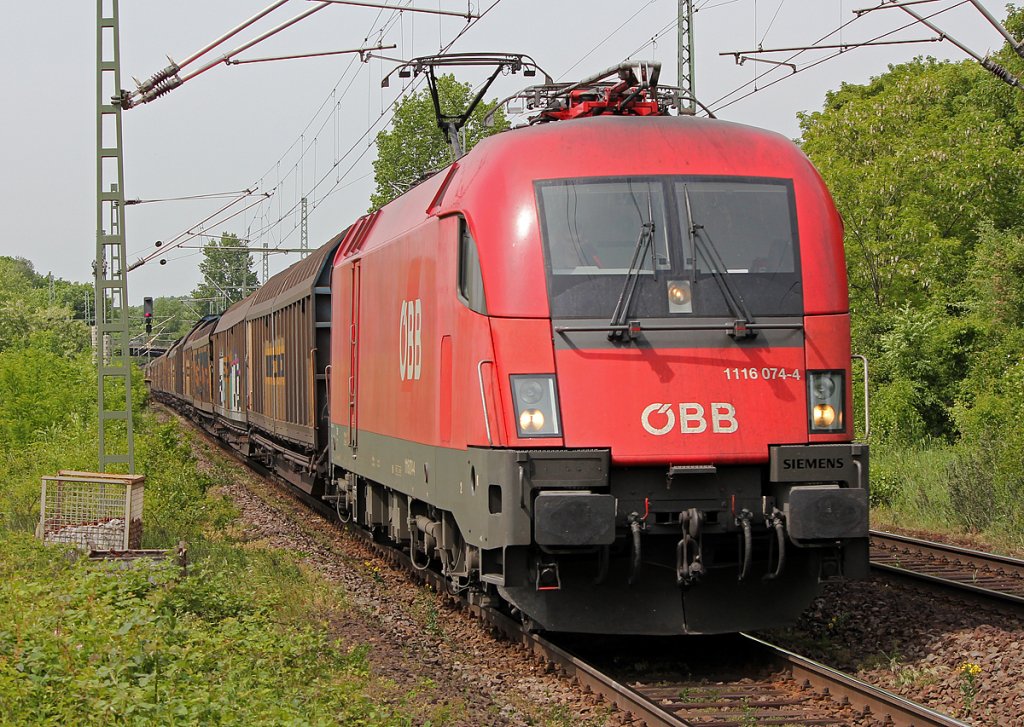 1116 074-4 am Transwagon in Bonn Oberkassel am 06.05.2011