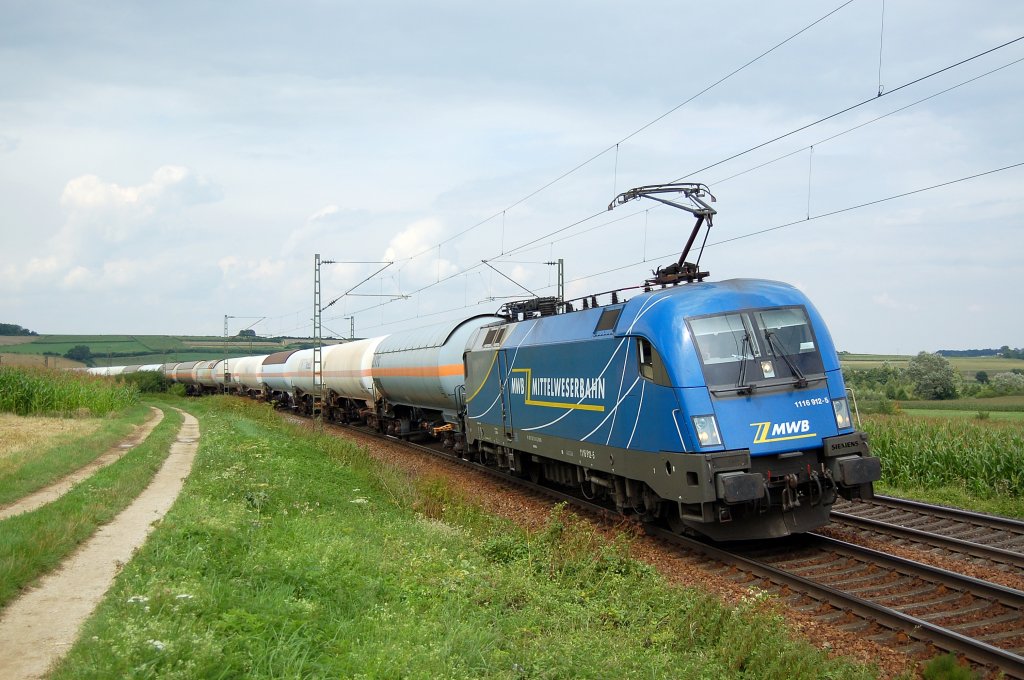 1116 912 der MWM, mit Kessel Richtung Donauw�rth unterwegs.
Aufgenommen in Treuchtlingen am 04.08.2010.