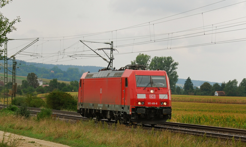 185 406-6, aufgenommen bei einer Solofahrt n�he Treuchtlingen.