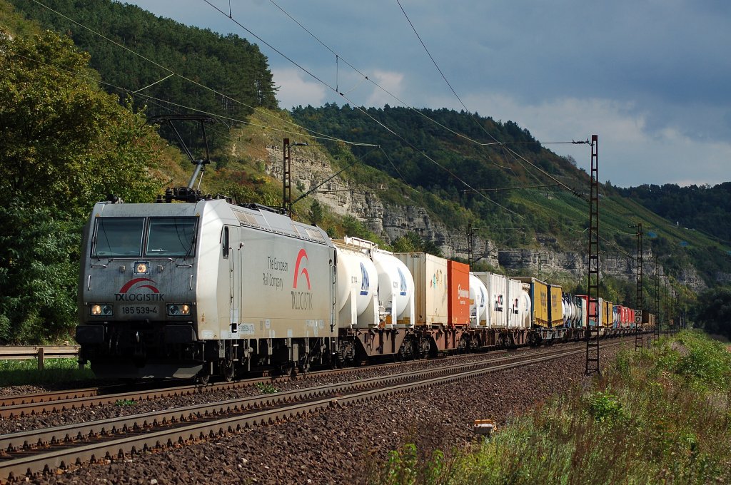 185 539 TXL Richtung Gem�nden unterwegs.
Aufgenommen am 18.09.2010