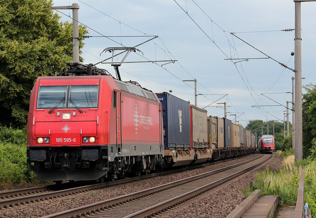 185 595-6 von Crossrail mit  Ewals -Zug bei Br�hl am 24.06.2011