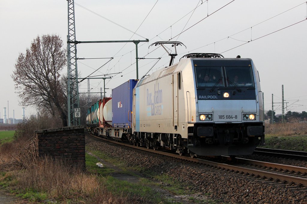 185 684-8 der Rurtalbahn Cargo/Railpool in Porz Wahn am 20.03.2012, Gru� an den Tf !!