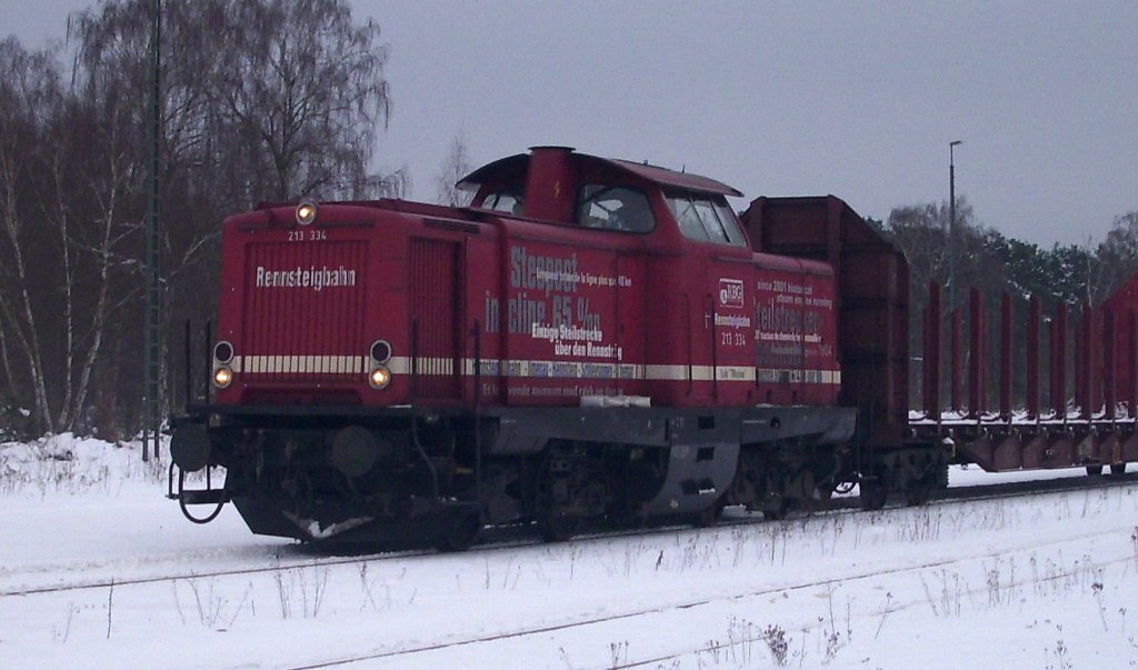 213 334 der Rennsteigbahn wartet mit einen kurzen Zug auf weiterfahrt in Munster. Gru� an den Tf (14.01.10)