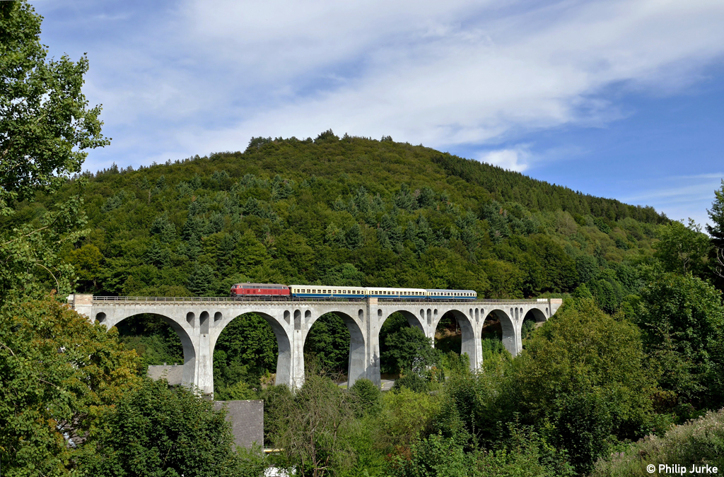 218 387-9 als DPN 20994 von Korbach nach Brilon Stadt am 02.09.2012 auf dem Willinger Viadukt.