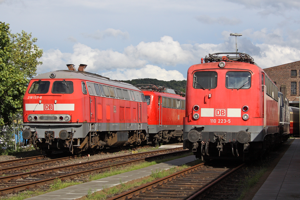 Die 110 223-5 neben der 218 137-8 im DB Museum Koblenz L�tzel am 22,06,11
