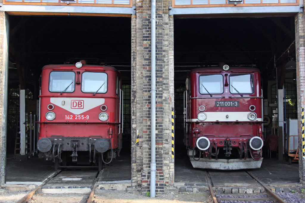Die 142 255-9 und 211 001-3 im DB Museum Halle (Saale) am 02,07,10