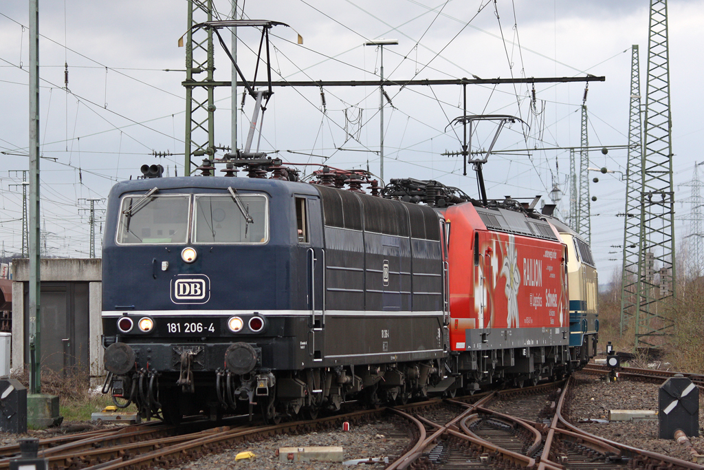 Die 181 206-4 beim rangieren in Koblenz-L�tzel am 03,04,10