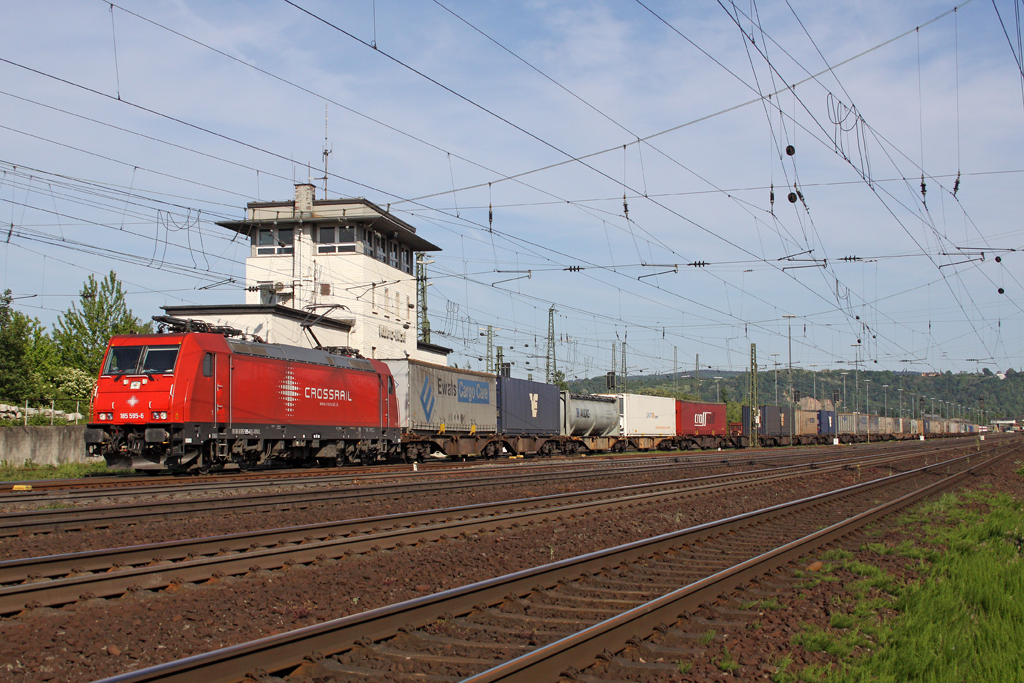 Die 185 595-6 der Crossrail in Koblenz L�tzel am 08,05,11