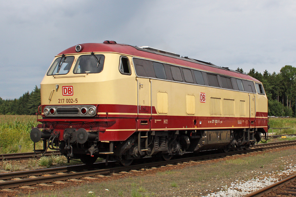 Die 217 002-5 bei der Durchfahrt durch in T�ssling am 02,08,10 