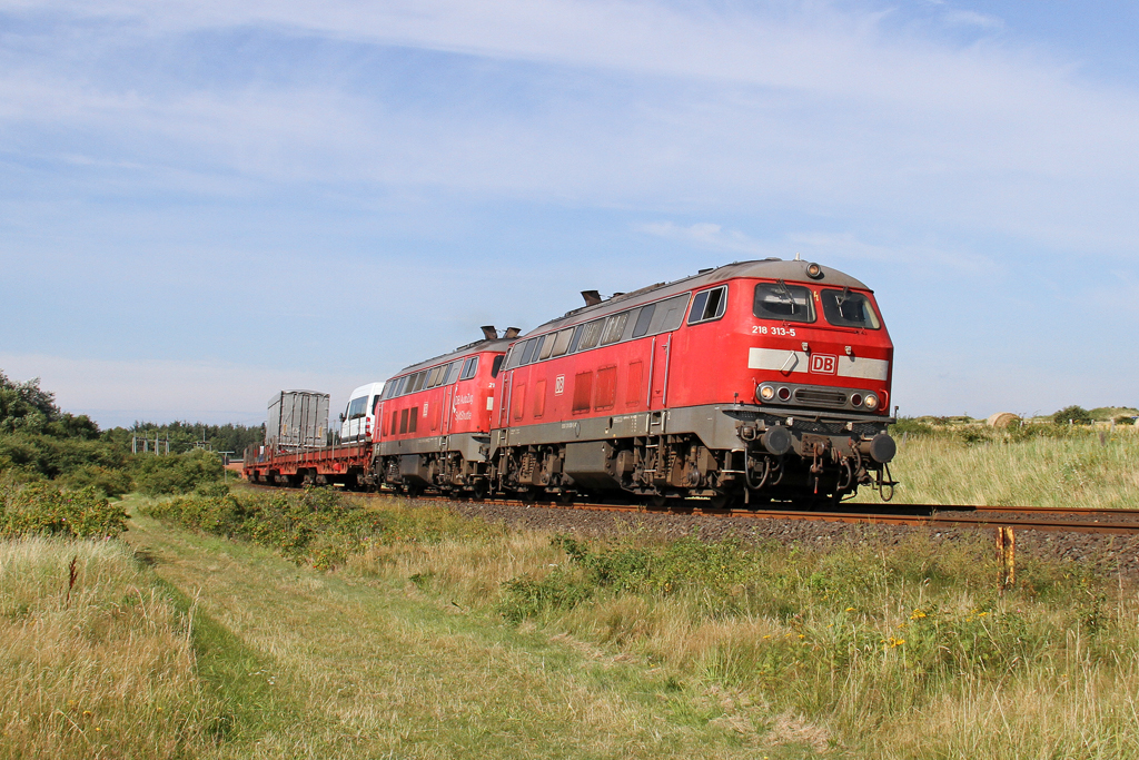 Die 218 313-5 und 218 364-8 bei Morsum am 14,08,12