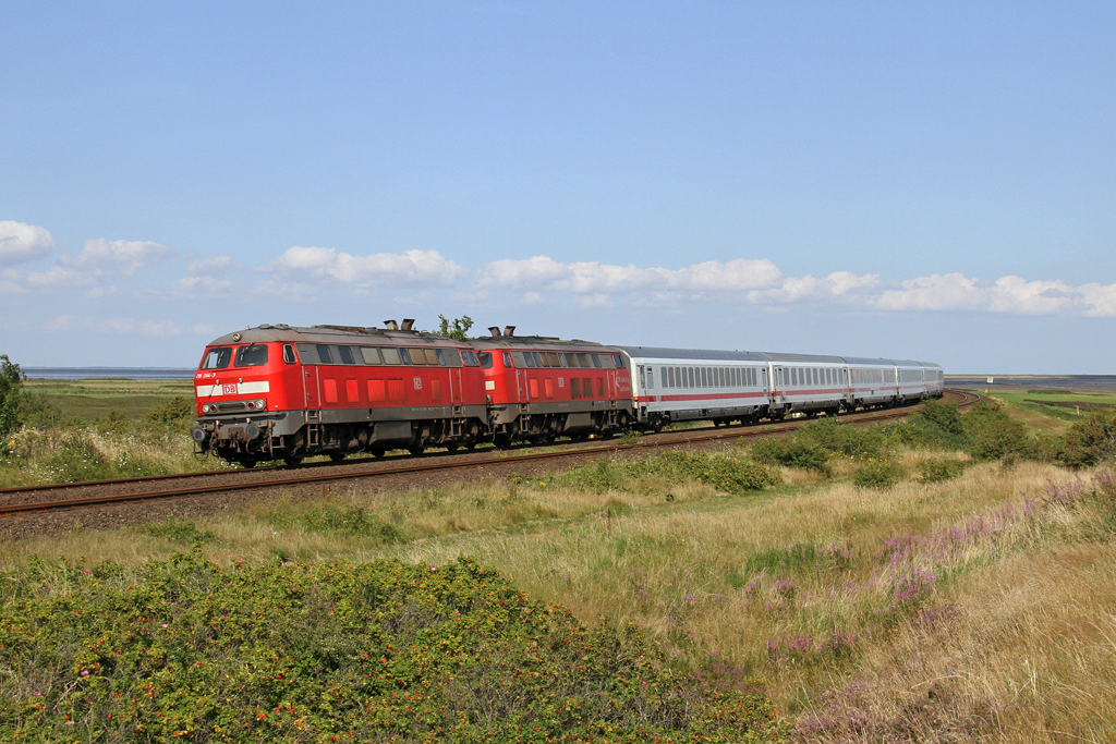 Die 218 314-3 und 218 371-3 bei Morsum am 14,08,12
