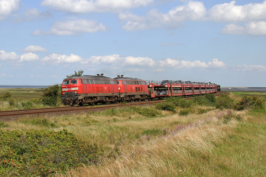 Die 218 344-0 und 218 385-3 bei Morsum am 14,08,12