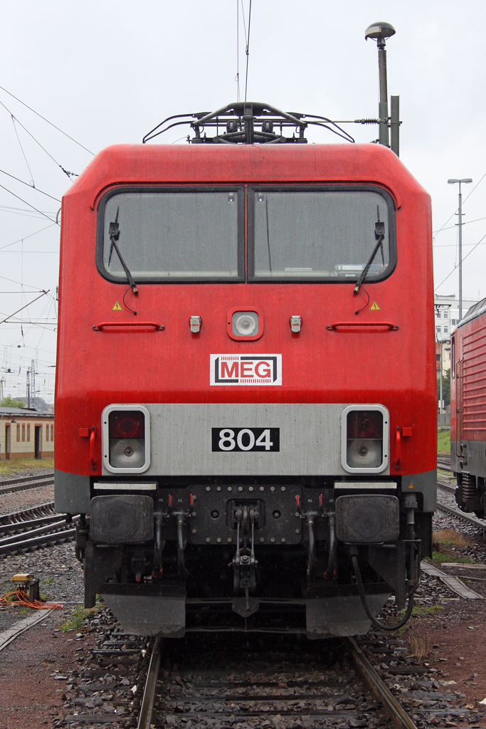 Die Front der MEG 804 ( 156 004-4 ) beim Sommerfest im DB Museum / DB Regio Werk Halle (Saale) am 02,07,11