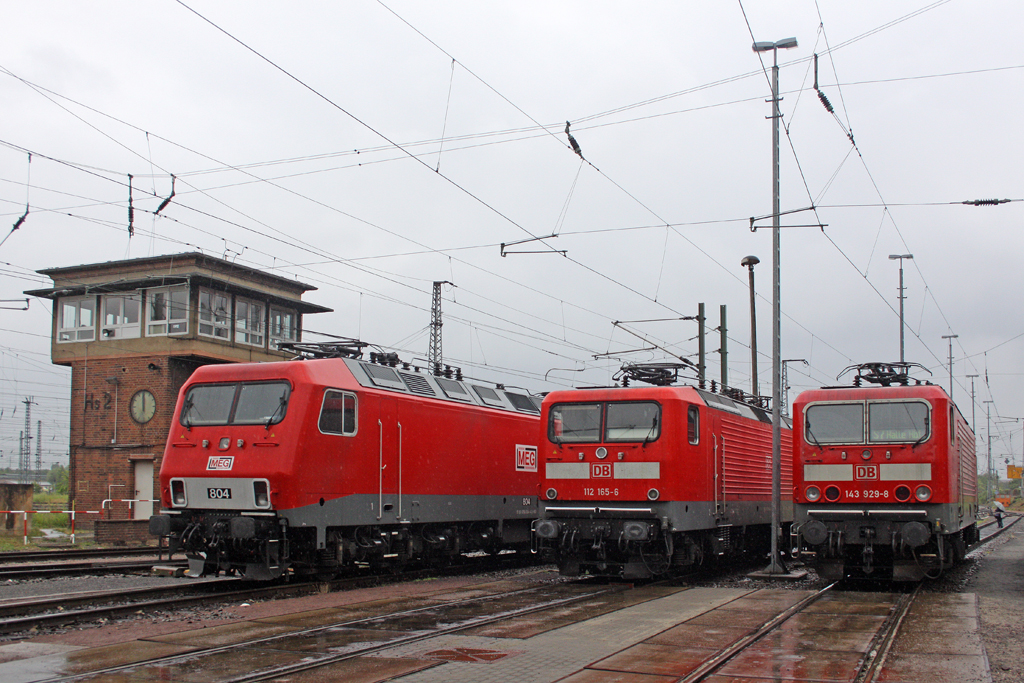 Die MEG 804 ( 156 004-4 ) , 112 165-6 und 143 929-8 beim Sommerfest im DB Museum / DB Regio Werk Halle (Saale) am 02,07,11