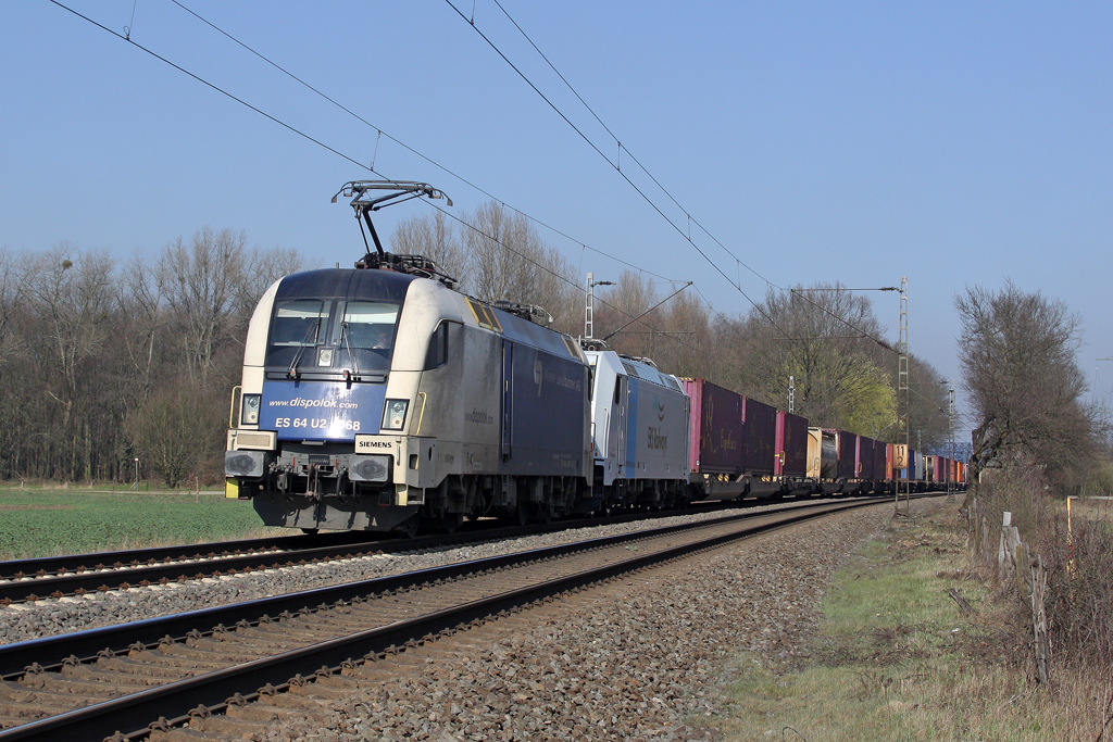 Die WLB ES 64 U2-068 und 185 635-0 in Ratingen Lintorf am 22,03,12