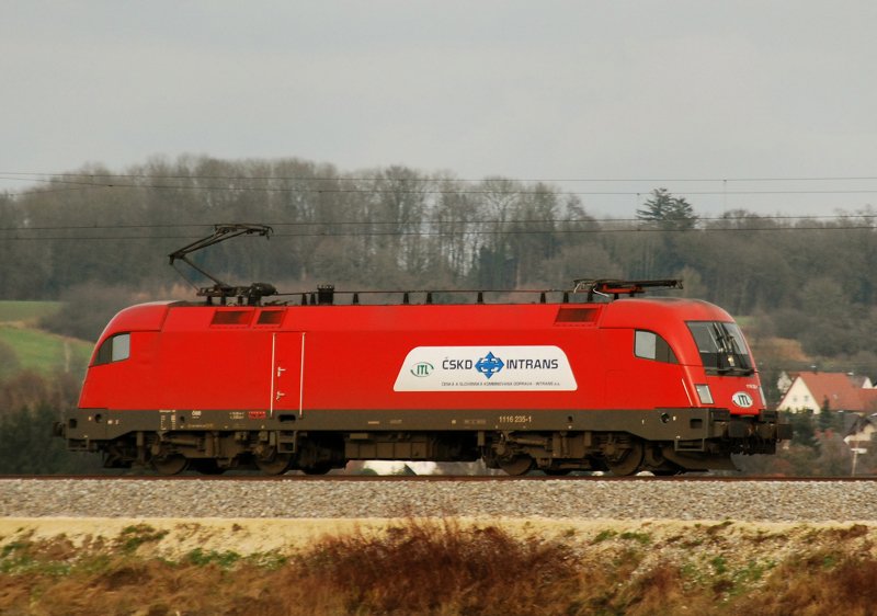 Eine ganze Rarit�t auf der KBS 980! 1116 235-1, CSKD INTRANS, ITL, aufgenommen am 04.12.09, Strecke Ulm-Augsburg, kurz nach Burgau.