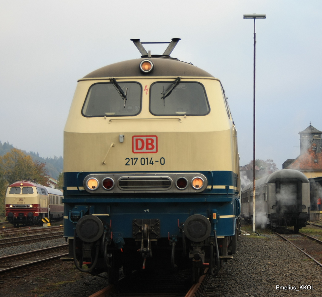 Nochmal die 217 014 und die 218 105 am 23.10.2010 in Frankenberg an der Eder