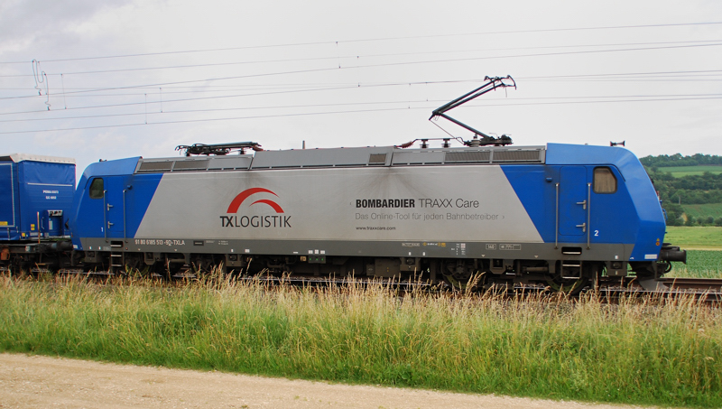 Portrait 185 513-9, TX-Logistik, aufgenommen am 20.06.12, bei Treuchtlingen.