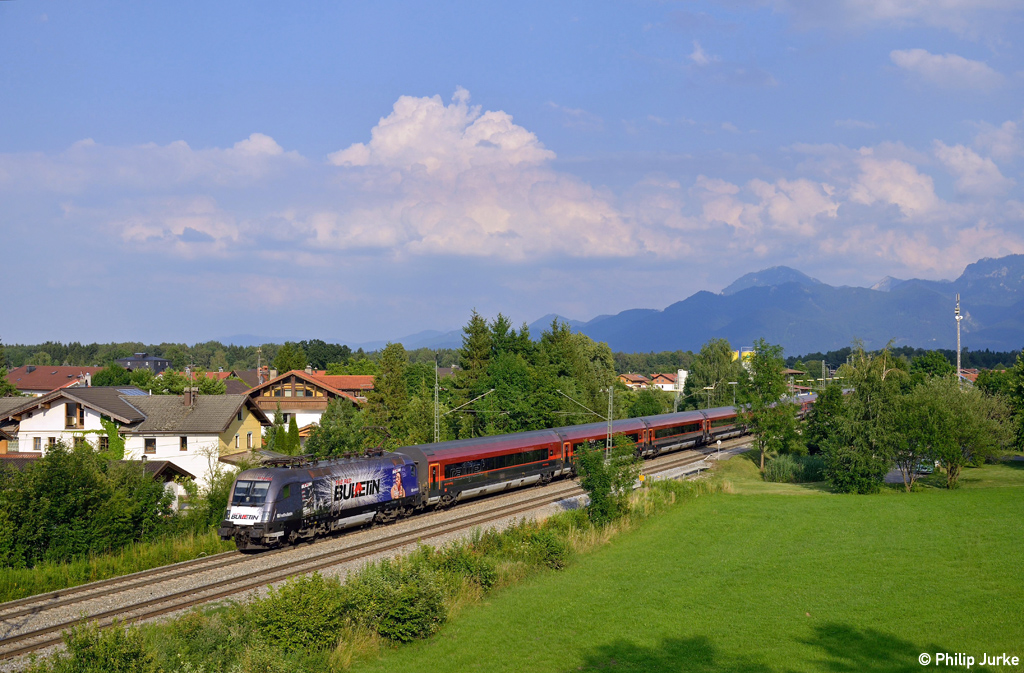 1116 222-1 und 1116 235-3 mit dem RJ 168 (Wien West - Zürich HB) am 17.07.2014 bei Bernau.
