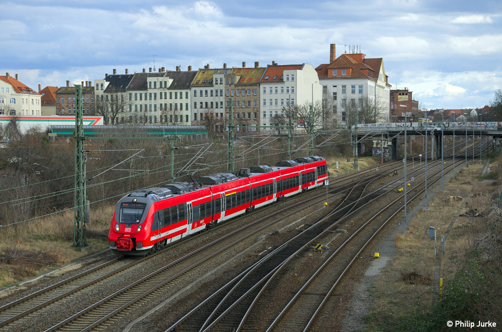 442 314-1 als RE 17068 (Dresden Hbf - Leipzig Hbf) am 22.02.2014 in Leipzig-Volkmarsdorf.
