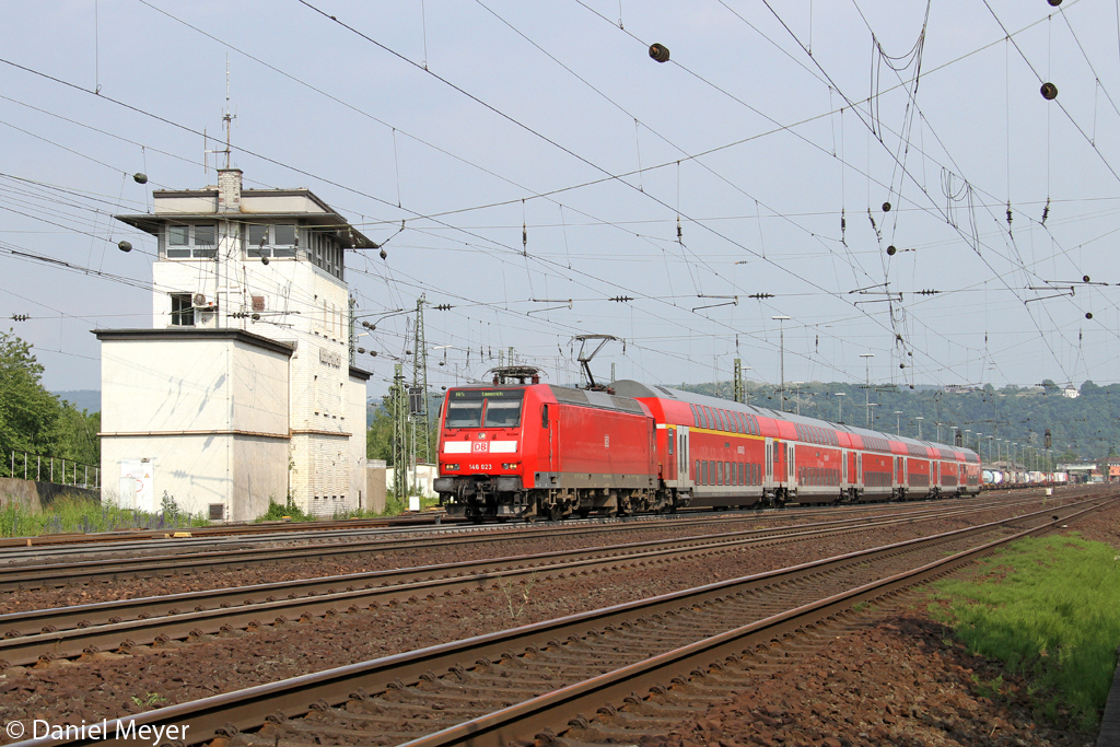 Die 146 023 in Koblenz L�tzel am 11.06.2013