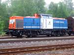 NBE Rail 203 163-1 steht mit den Windradzug in Munster und ist beim losfahren kaum vorw�rts gekommen.