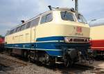 Die 217 014 am 14.05.2010 mit eingeschalteter Beleuchtung im DB Museum KOblenz-L�tzel.