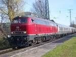 Die altrote 218 387-9 zog am 05.04.2010 einen Sonderzug nach Trier �ber Gerolstein.