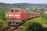 Die 218 408-3 zieht ihre RB Hunsr�ckbahn aus Boppard HBF die Steilstrecke Richtung Emmelshausen hoch am 05,06,10