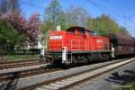 Endlich Fr�hling am 23.04.2010 und alles bl�ht in Ffm-Griesheim und die 294 608-5 rangiert in Richtung Griesheim Bahnhof Gleis 204 um die �bergabe aus leeren Falns_wagen an die 185 002 zu �bergeben.