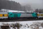 Ein Einzelst�ck! Die neue Vossloh Euro 4000 Typ II, aufgenommen bei ihrer Messszugfahrt am 24.01.10, kurz vor Westerstetten, Strecke Stuttgart-Ulm.
