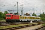 114 501-0, aufgenommen am 03.05.11, bei der Durchfahrt mit einem Messzug durch Treuchtlingen.