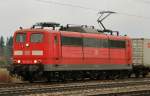 151 035-3, aufgenommen am 02.03.10, bei der Durchfahrt durch Gersthofen, Strecke Donauw�rth-Augsburg.