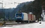 185 514-7, aufgenommen am 21.02.10, bei der Einfahrt in den Bahnhof Treuchtlingen.