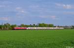 218 810-0 und 218 813-4 mit dem abgeschleppten ICE 403 034-2  Offenburg  am 25.04.2013 bei Langenfeld(Rhld.).