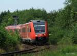 Kurz vor Fischenn neigte sich der 612 079 leicht in die Kurve am 02.07.2010
