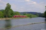 644 021-7 und 644 025-8 als RB 11549 (Meinerzhagen - K-Hansaring) am 04.05.2014 bei Engelskirchen am Stausee Ohl-Grünscheid.
