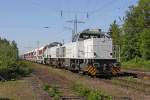 Die von TXL angemiehtete 92 87 0061 753 - 5 F-COLRA - Vossloh 5001687 -  Beci  und 92 87 0061 754 - 3 F-COLRA - Vossloh 5001689 -  Tilly  in Ratingen Lintorf am 03,05,11