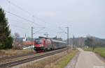 1116 202-1 mit dem RJ 60 von Budapest Keleti nach M�nchen am 03.04.2013 bei Baierbach.